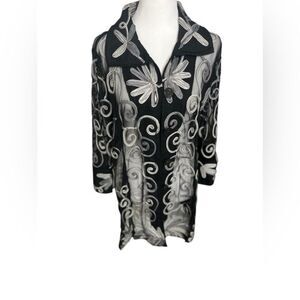 parsley and sage black and white embroidered blazer tunic shear nwt large